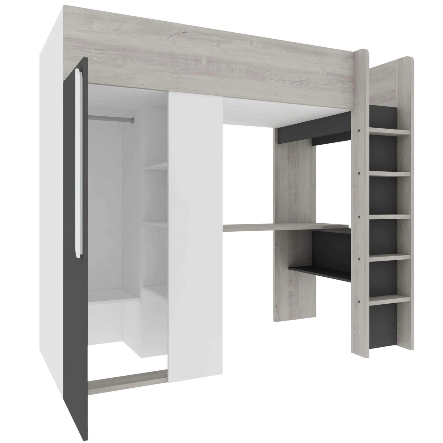 Mont Blanc High Sleeper Loft Bed with Desk, Wardrobe & Shelves